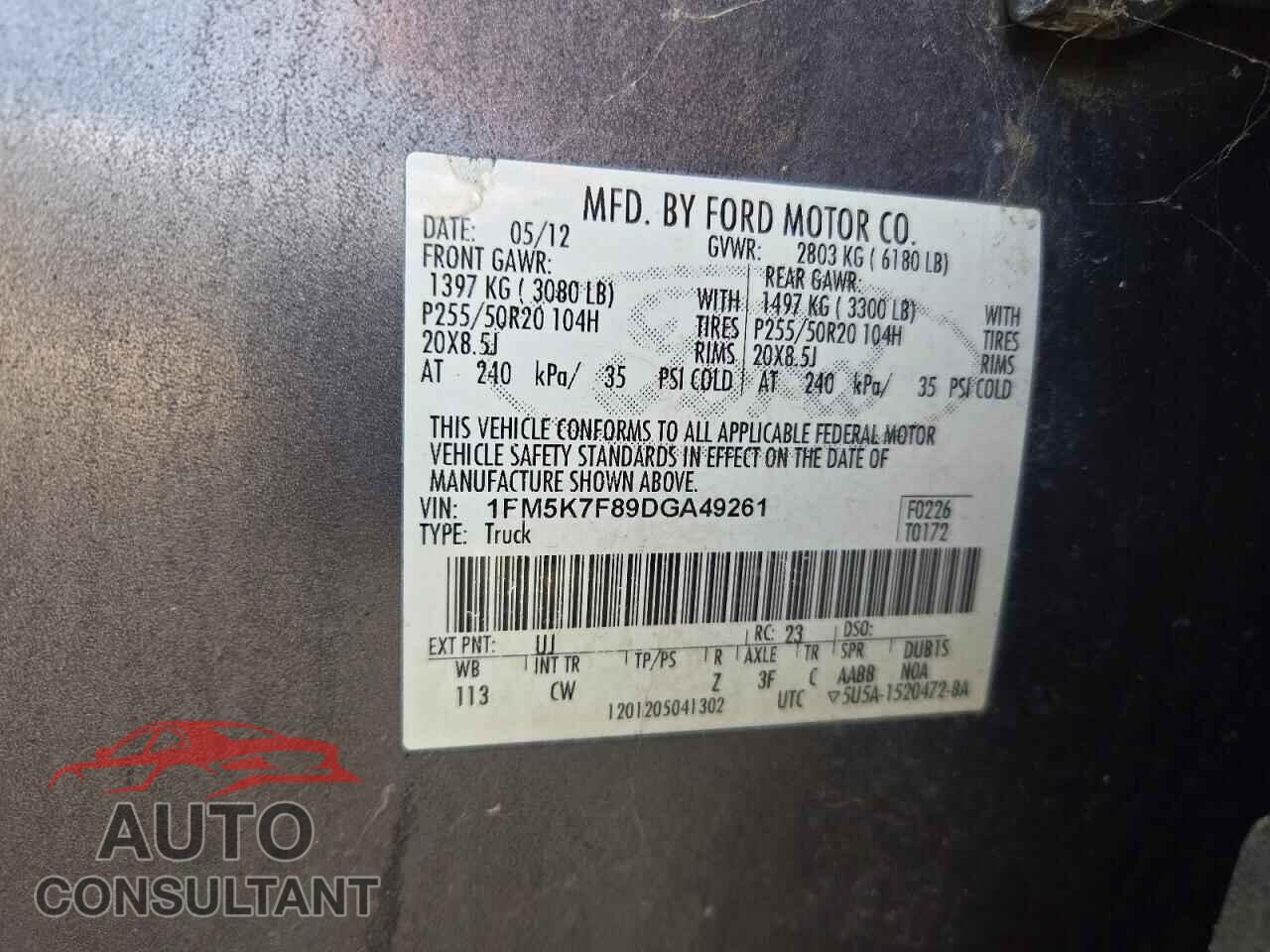 FORD EXPLORER 2013 - 1FM5K7F89DGA49261