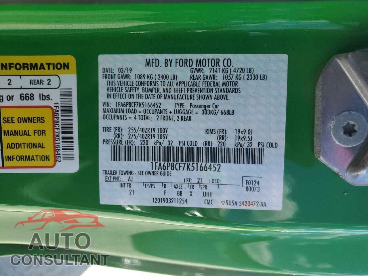 FORD MUSTANG 2019 - 1FA6P8CF7K5166452