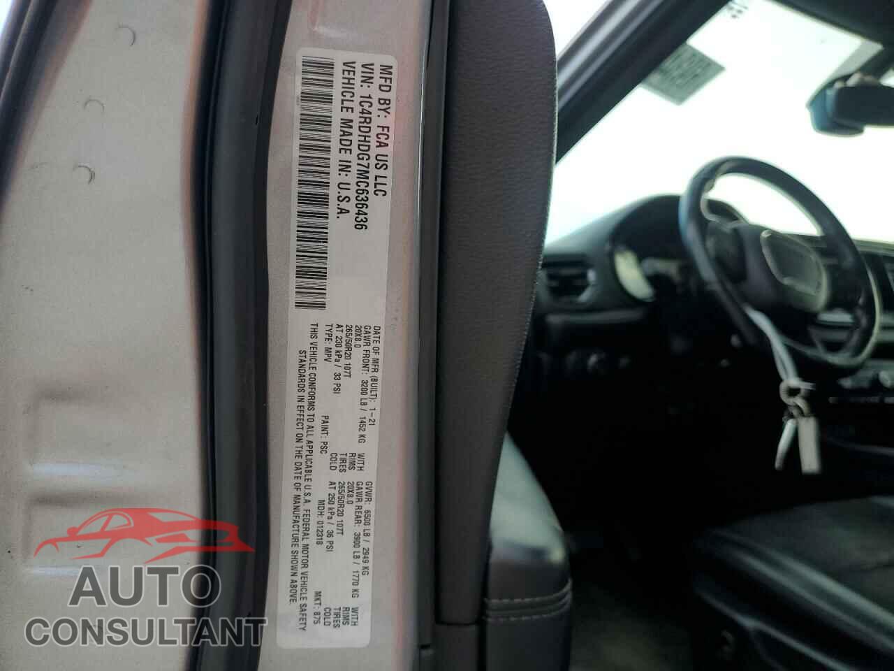 DODGE DURANGO 2021 - 1C4RDHDG7MC636436