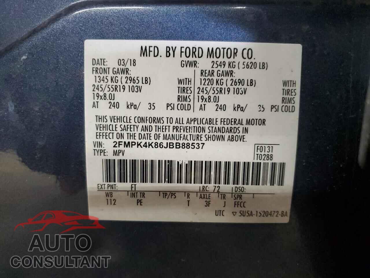 FORD EDGE 2018 - 2FMPK4K86JBB88537