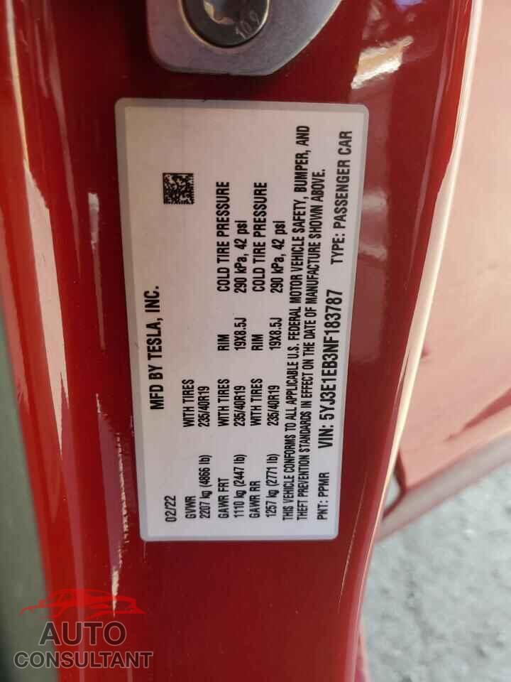 TESLA MODEL 3 2022 - 5YJ3E1EB3NF183787