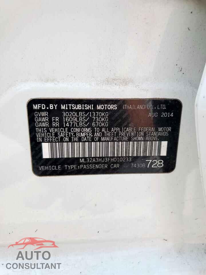 MITSUBISHI MIRAGE 2015 - ML32A3HJ3FH010233