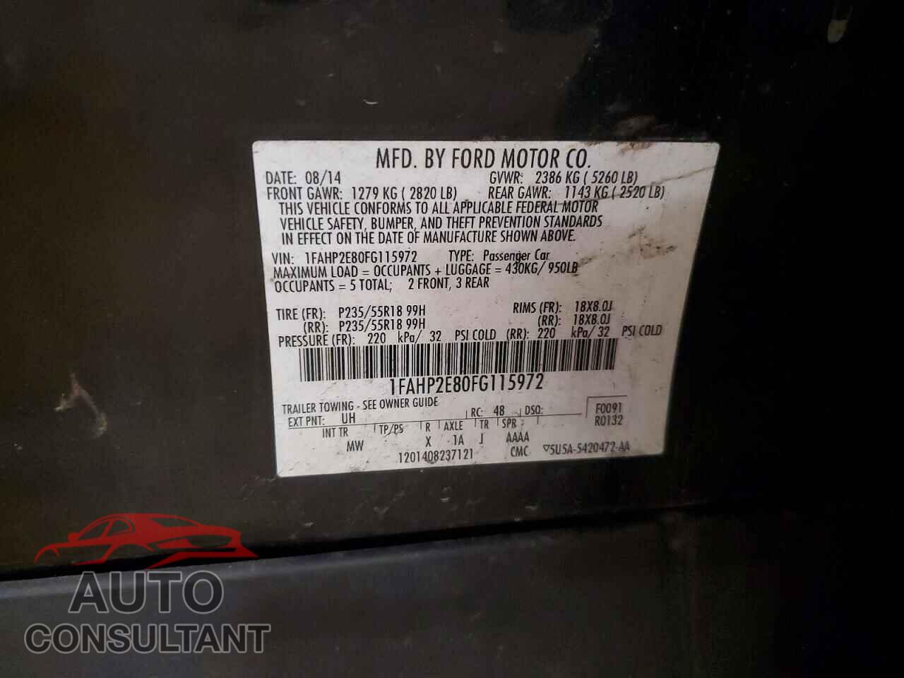 FORD TAURUS 2015 - 1FAHP2E80FG115972