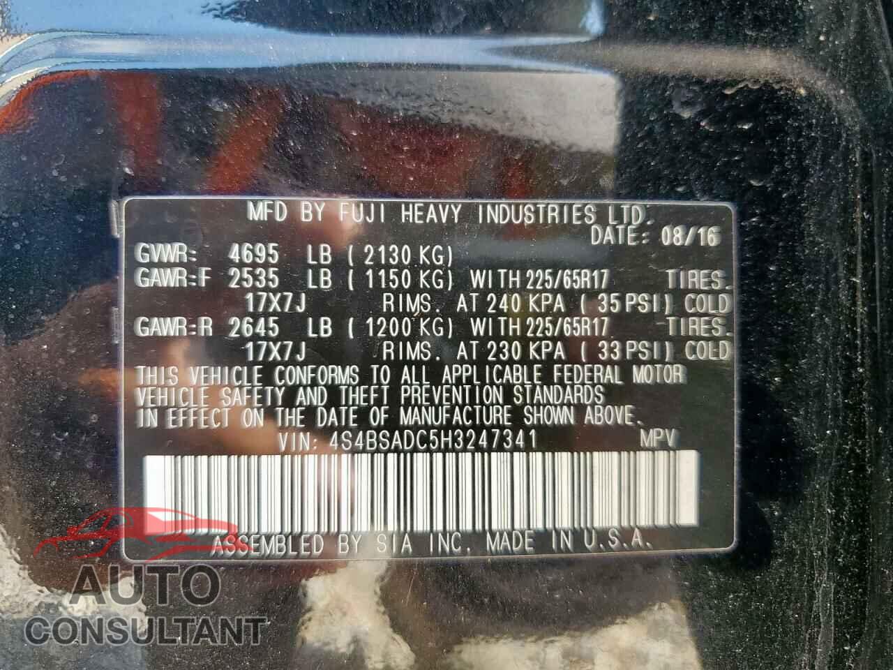 SUBARU OUTBACK 2017 - 4S4BSADC5H3247341
