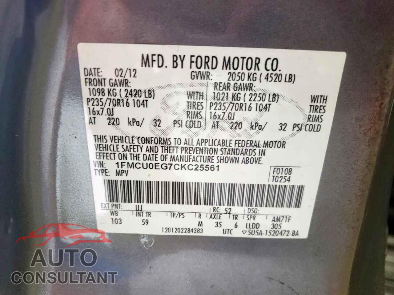FORD ESCAPE 2012 - 1FMCU0EG7CKC25561