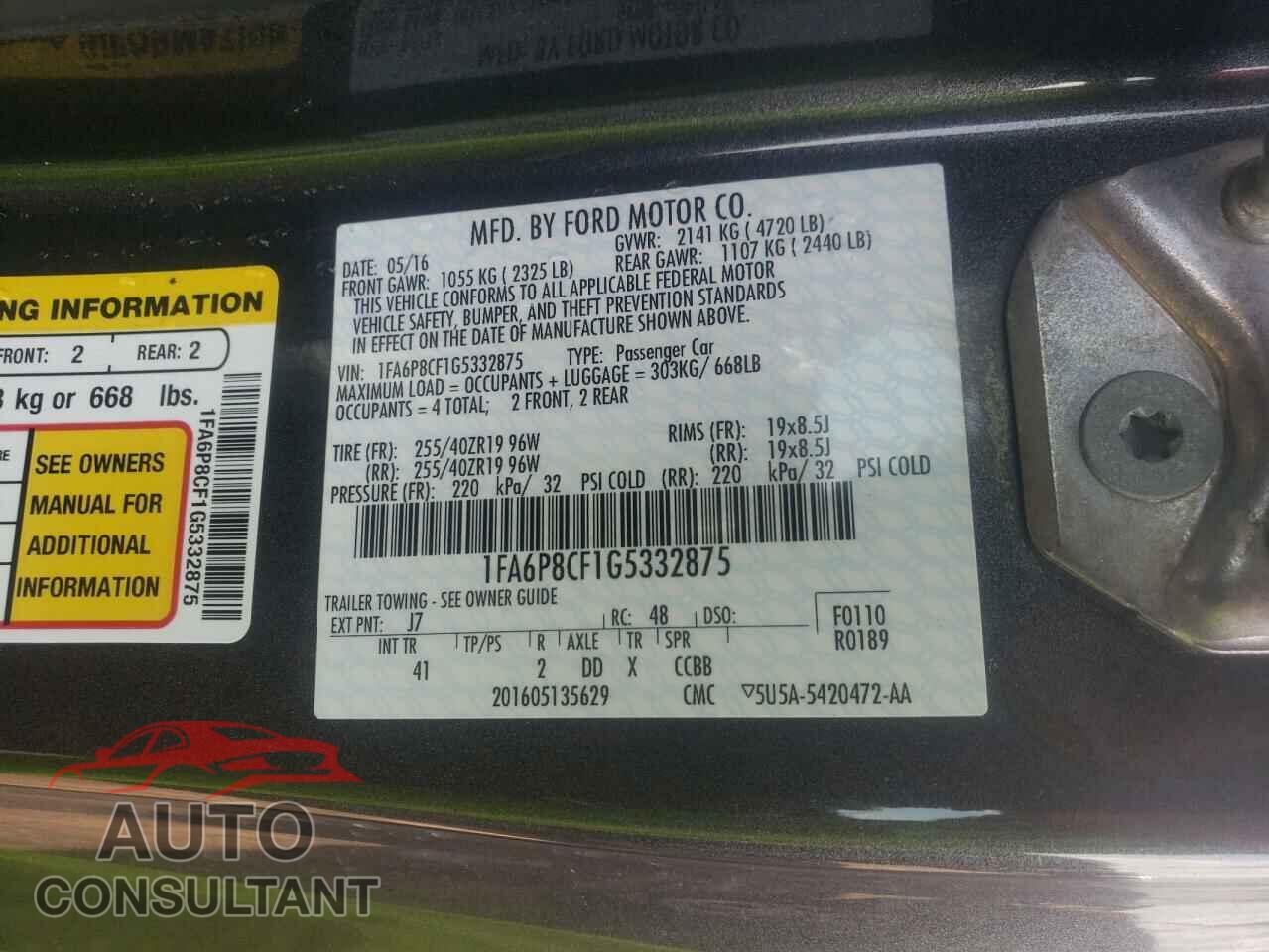 FORD MUSTANG 2016 - 1FA6P8CF1G5332875