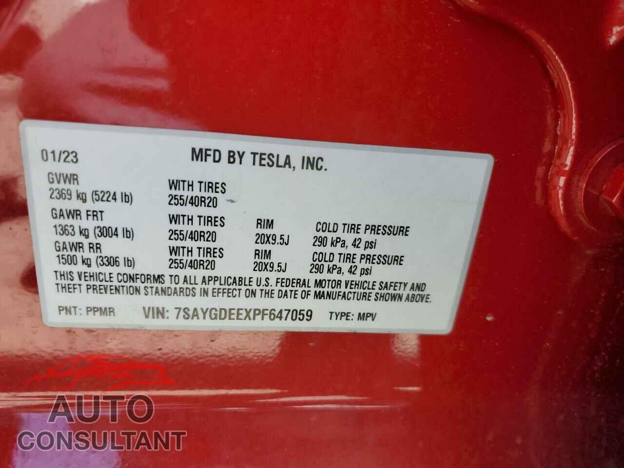 TESLA MODEL Y 2023 - 7SAYGDEEXPF647059