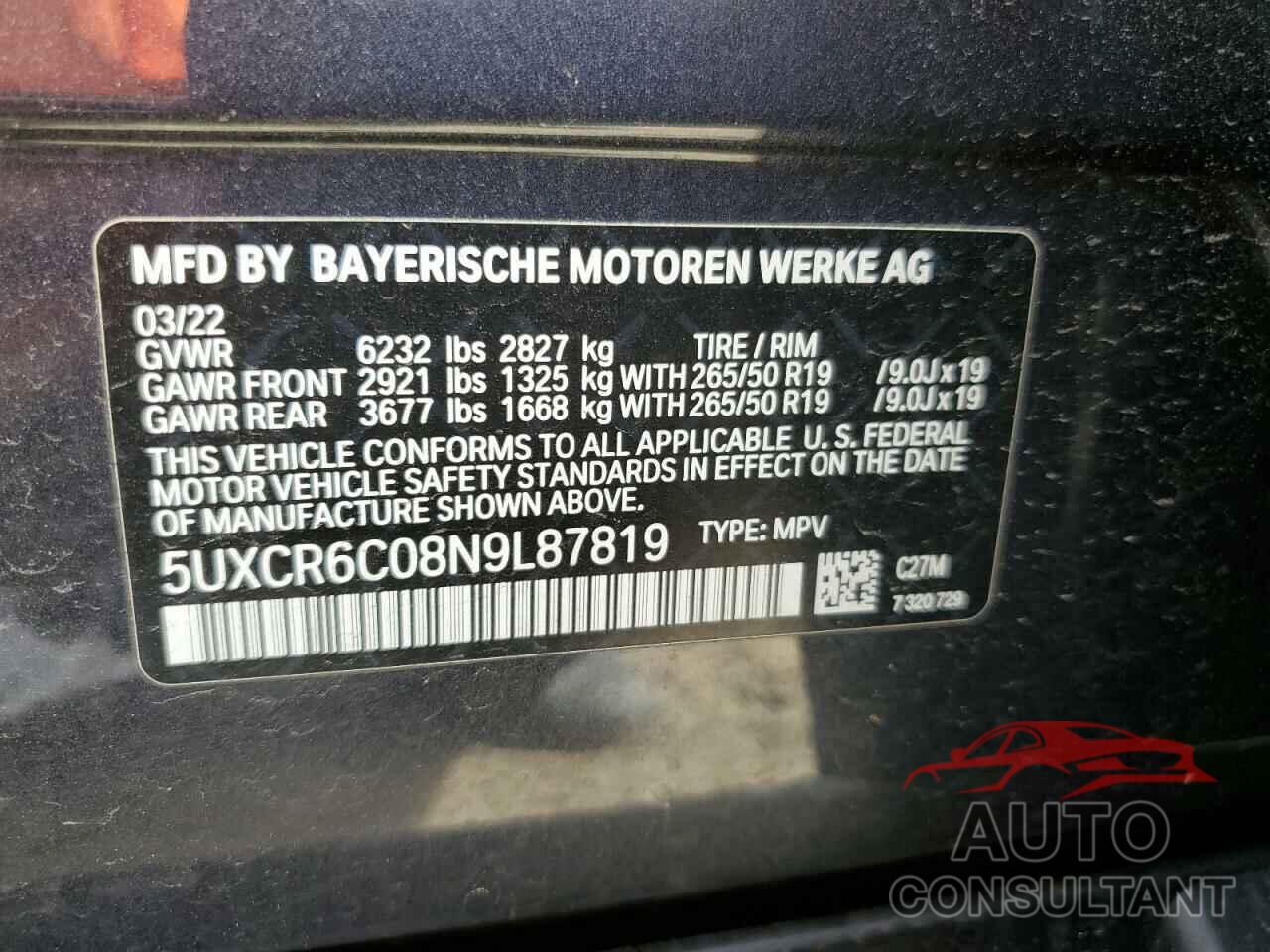BMW X5 2022 - 5UXCR6C08N9L87819