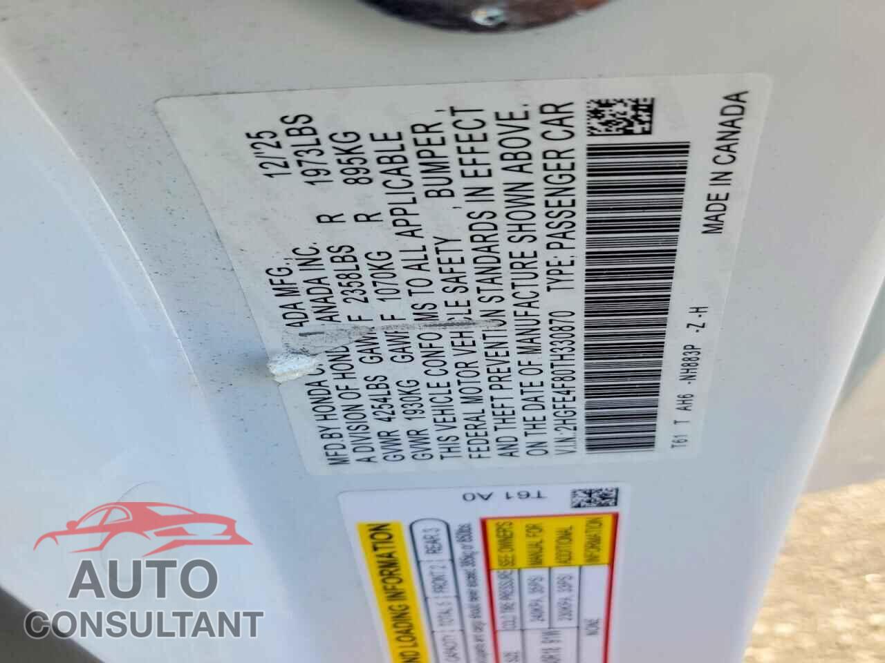 HONDA CIVIC 2026 - 2HGFE4F80TH330870