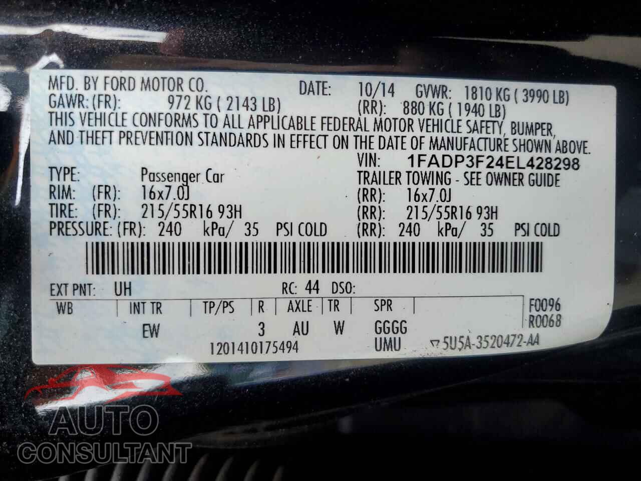 FORD FOCUS 2014 - 1FADP3F24EL428298