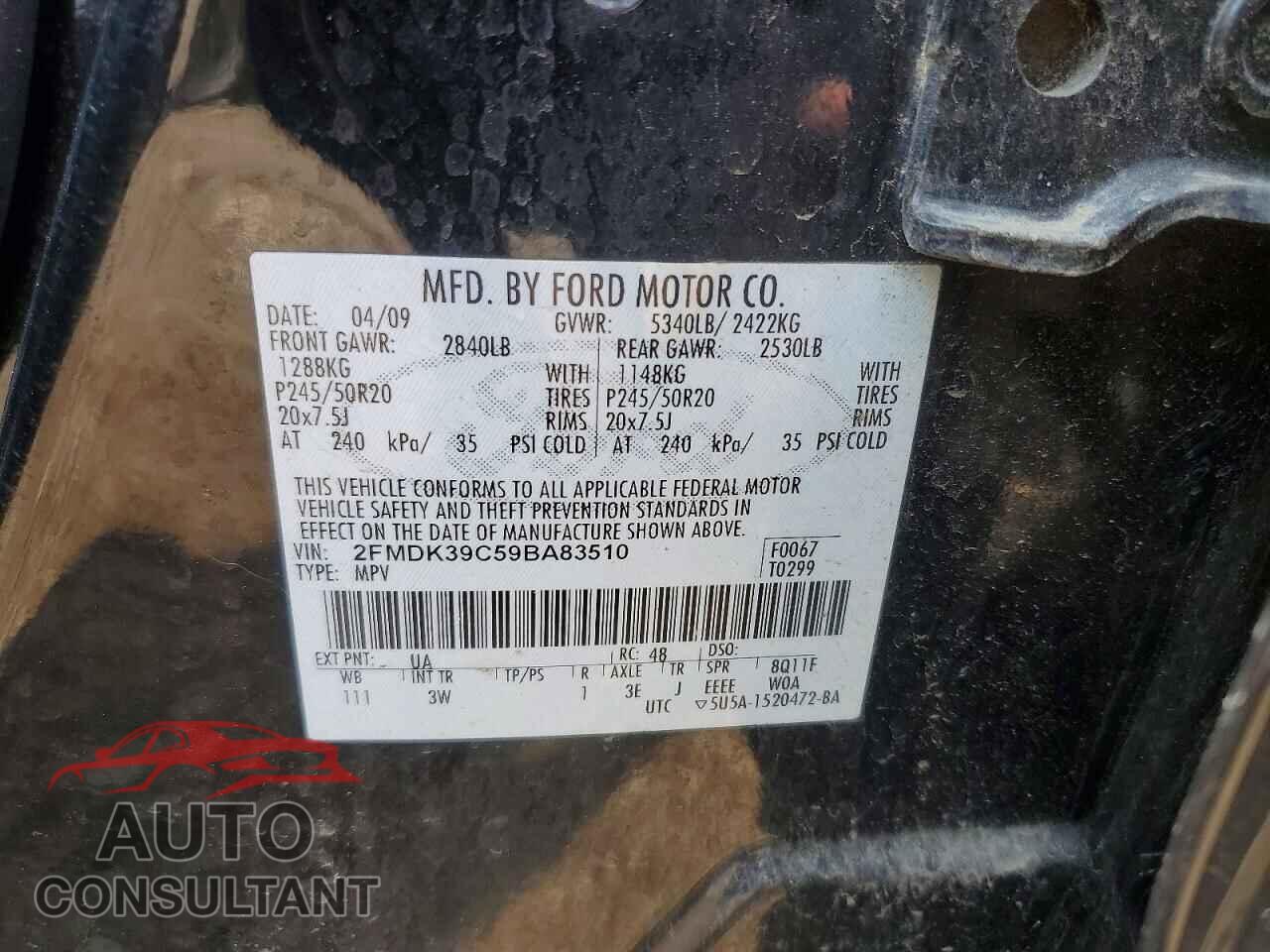 FORD EDGE 2009 - 2FMDK39C59BA83510