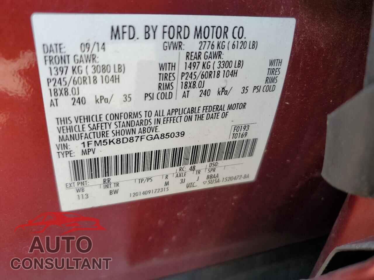 FORD EXPLORER 2015 - 1FM5K8D87FGA85039