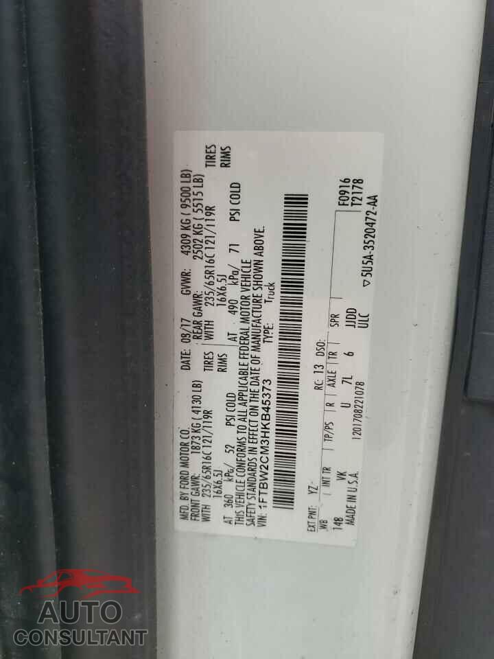 FORD TRANSIT 2017 - 1FTBW2CM3HKB45373