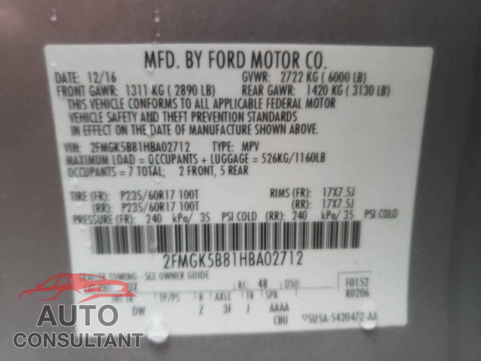 FORD FLEX 2017 - 2FMGK5B81HBA02712