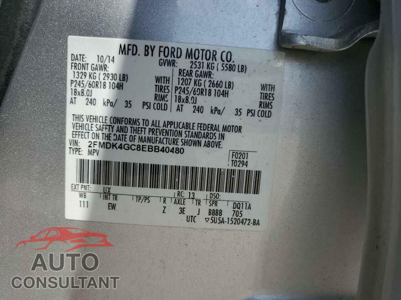 FORD EDGE 2014 - 2FMDK4GC8EBB40480