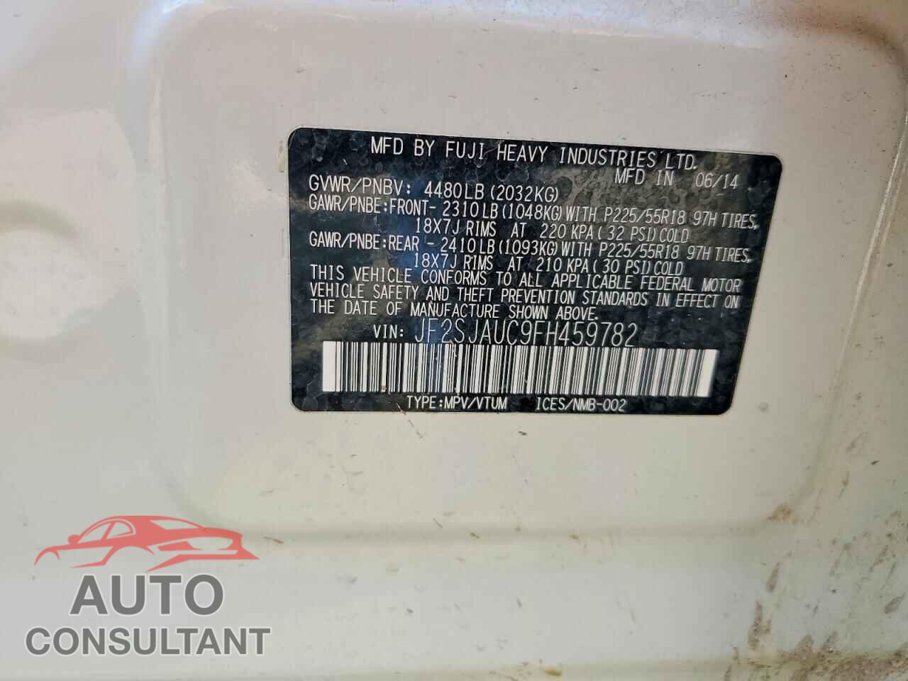 SUBARU FORESTER 2015 - JF2SJAUC9FH459782