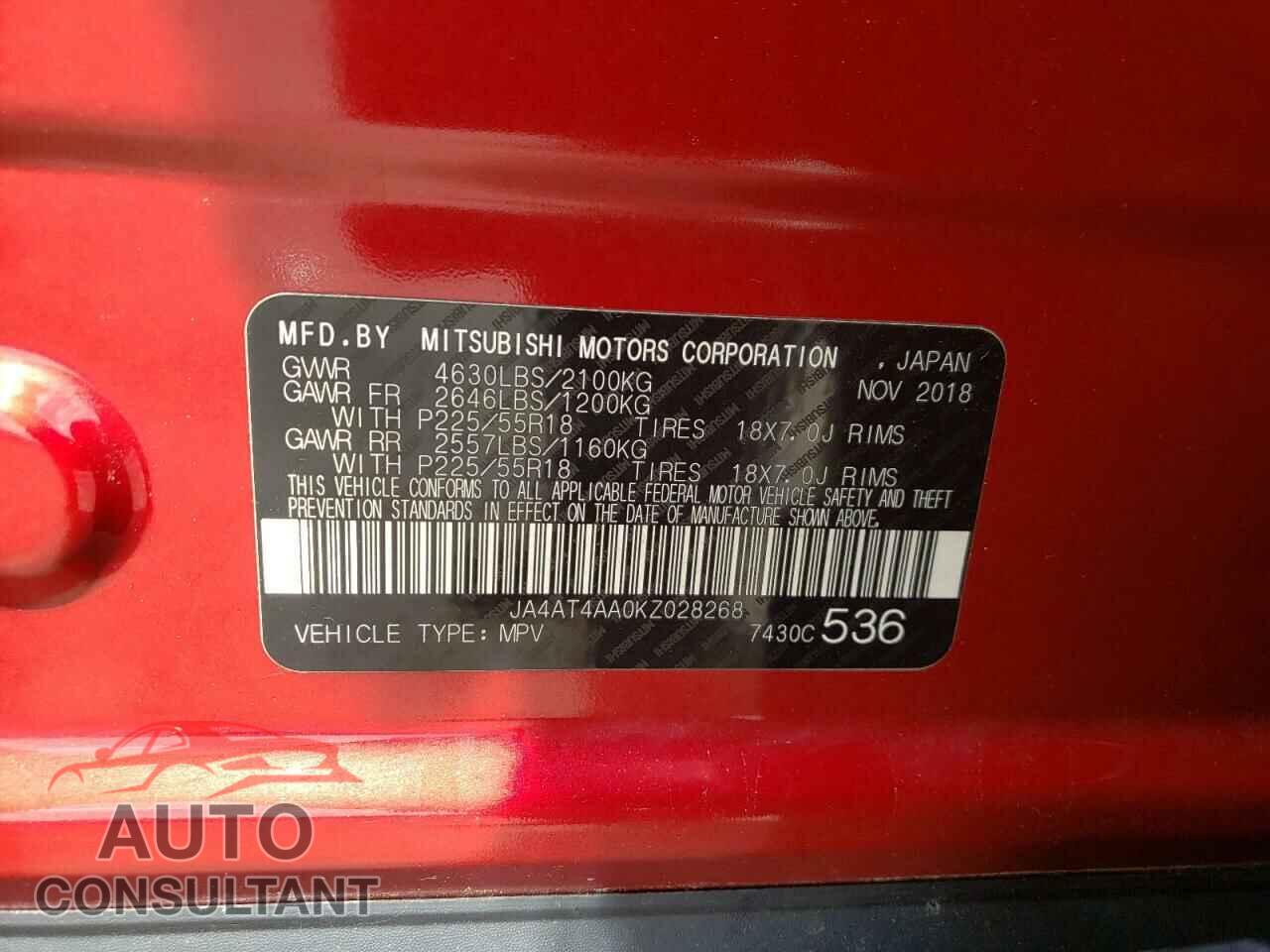 MITSUBISHI ECLIPSE 2019 - JA4AT4AA0KZ028268