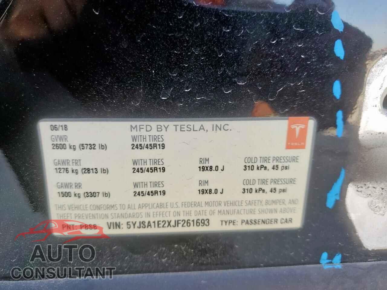 TESLA MODEL S 2018 - 5YJSA1E2XJF261693