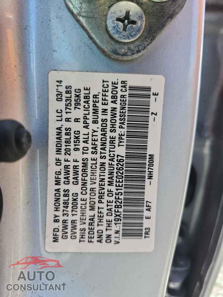 HONDA CIVIC 2014 - 19XFB2F51EE026267