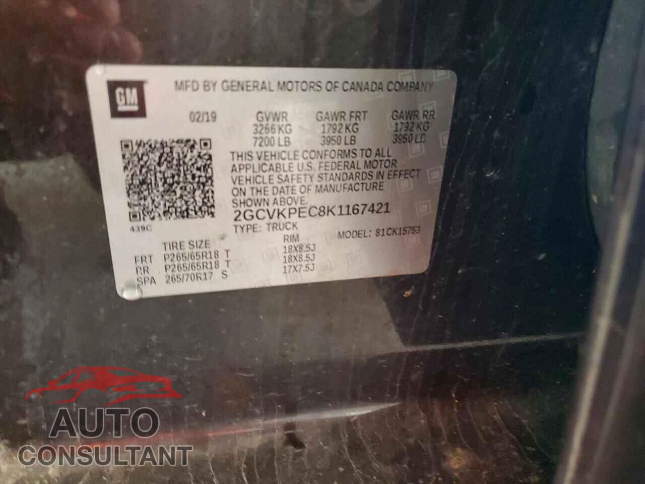 CHEVROLET SILVERADO 2019 - 2GCVKPEC8K1167421