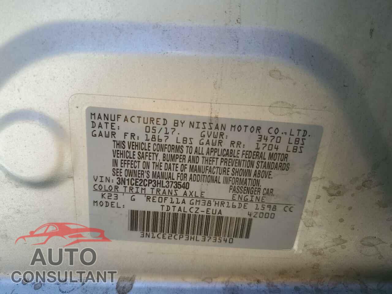 NISSAN VERSA 2017 - 3N1CE2CP3HL373540