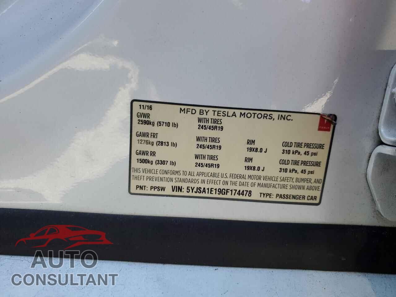 TESLA MODEL S 2016 - 5YJSA1E19GF174478