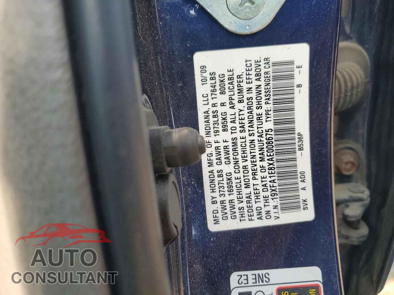 HONDA CIVIC 2010 - 19XFA1E8XAE008675