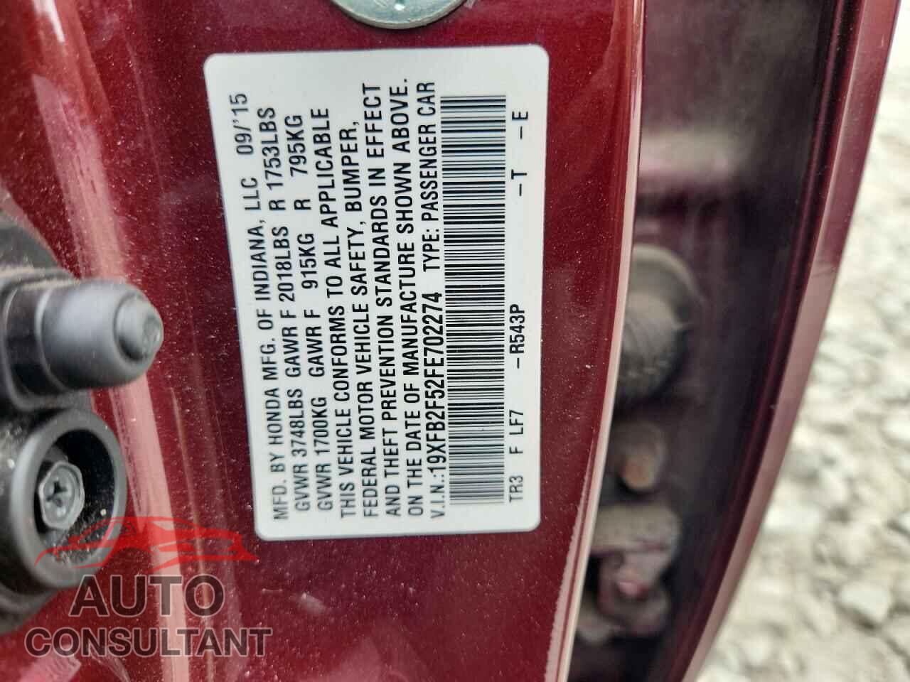 HONDA CIVIC 2015 - 19XFB2F52FE702274