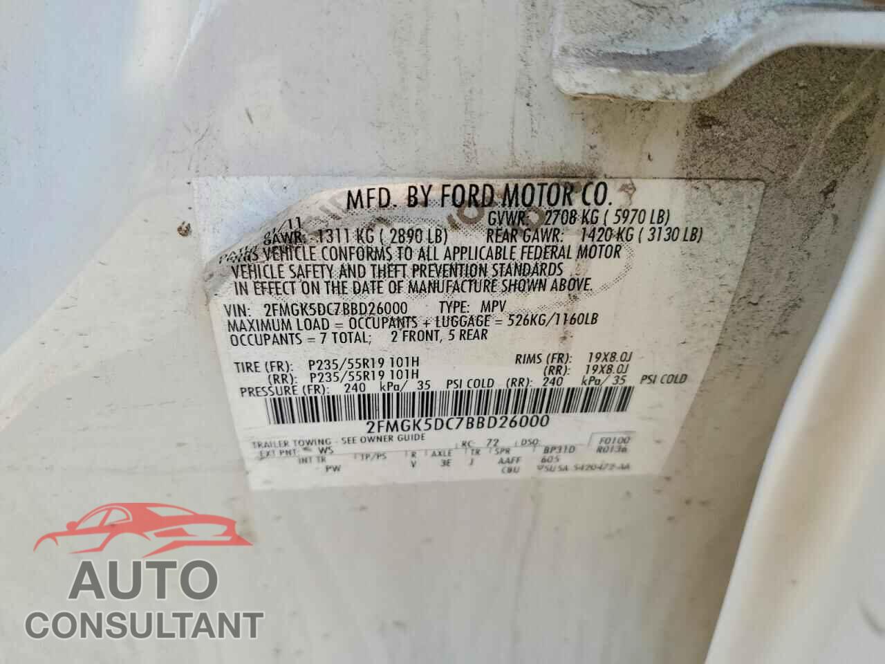FORD FLEX 2011 - 2FMGK5DC7BBD26000