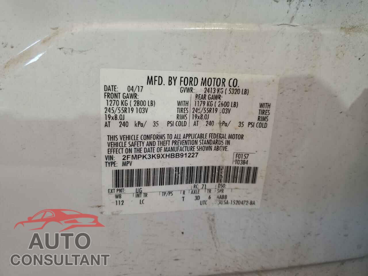 FORD EDGE 2017 - 2FMPK3K9XHBB91227