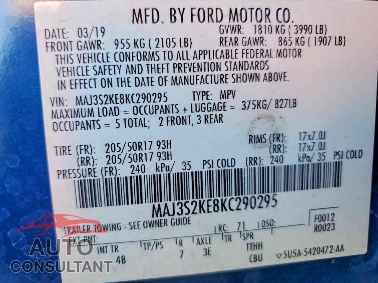 FORD ECOSPORT 2019 - MAJ3S2KE8KC290295