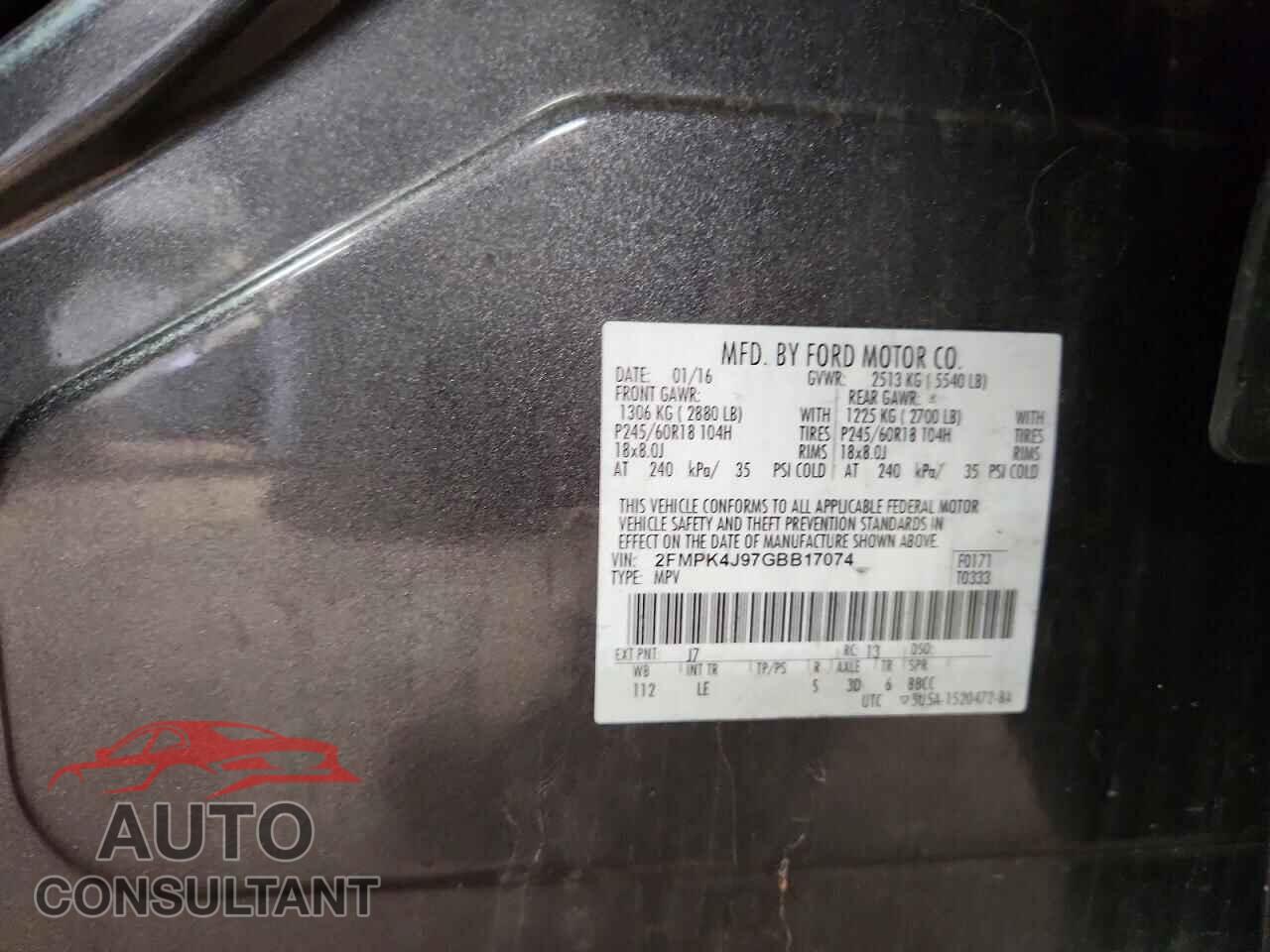 FORD EDGE 2016 - 2FMPK4J97GBB17074