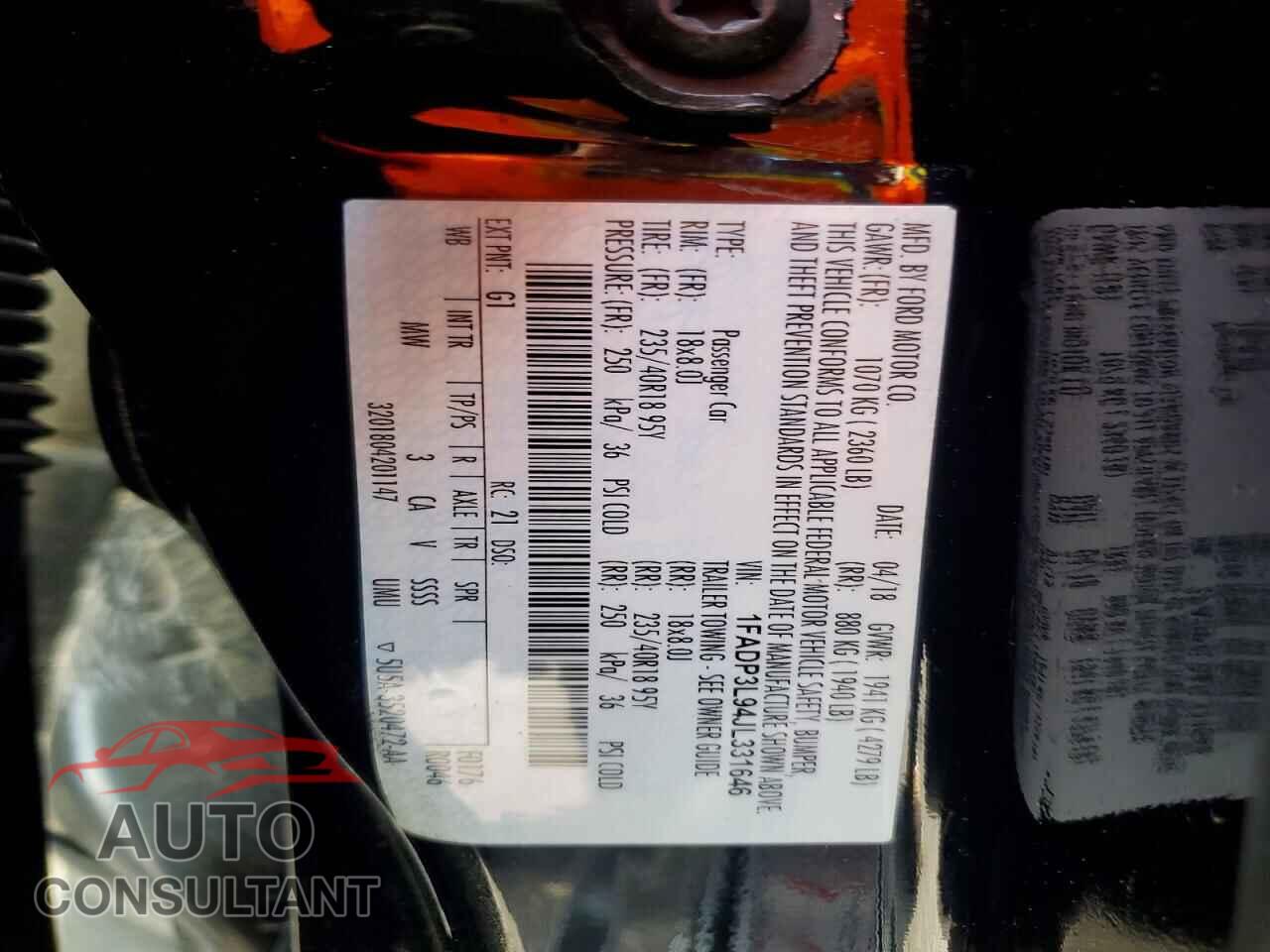FORD FOCUS 2018 - 1FADP3L94JL331646