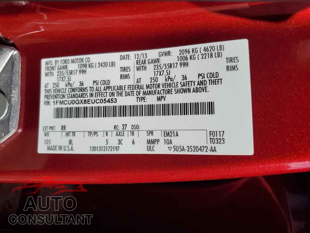 FORD ESCAPE 2014 - 1FMCU0GX8EUC05453