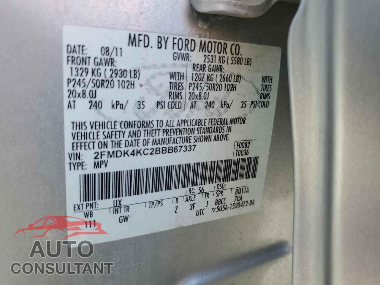 FORD EDGE 2011 - 2FMDK4KC2BBB67337