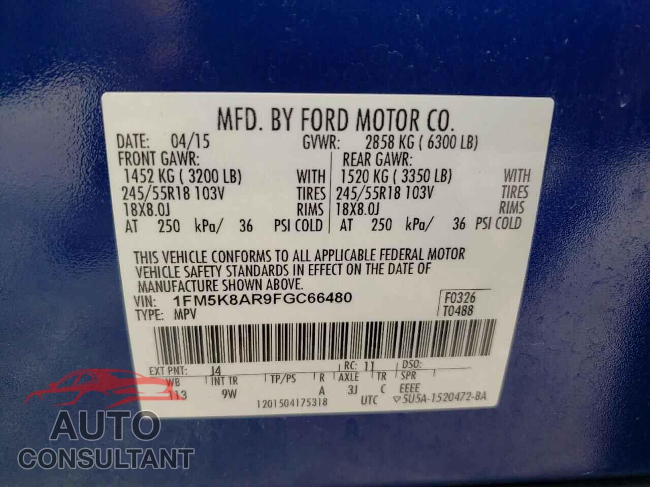 FORD EXPLORER 2015 - 1FM5K8AR9FGC66480