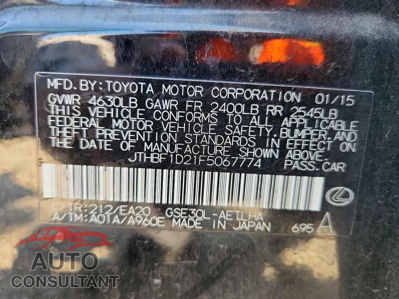 LEXUS IS 2015 - JTHBF1D21F5067774