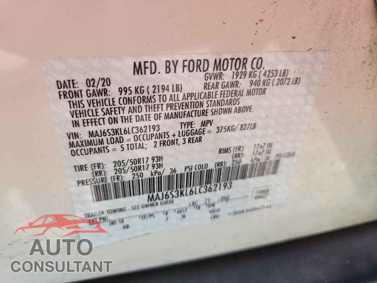 FORD ECOSPORT 2020 - MAJ6S3KL6LC362193