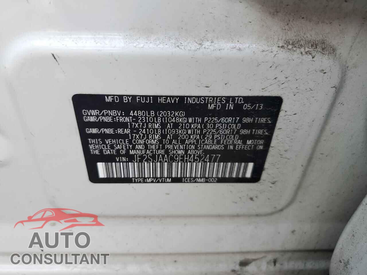 SUBARU FORESTER 2014 - JF2SJAAC9EH452477