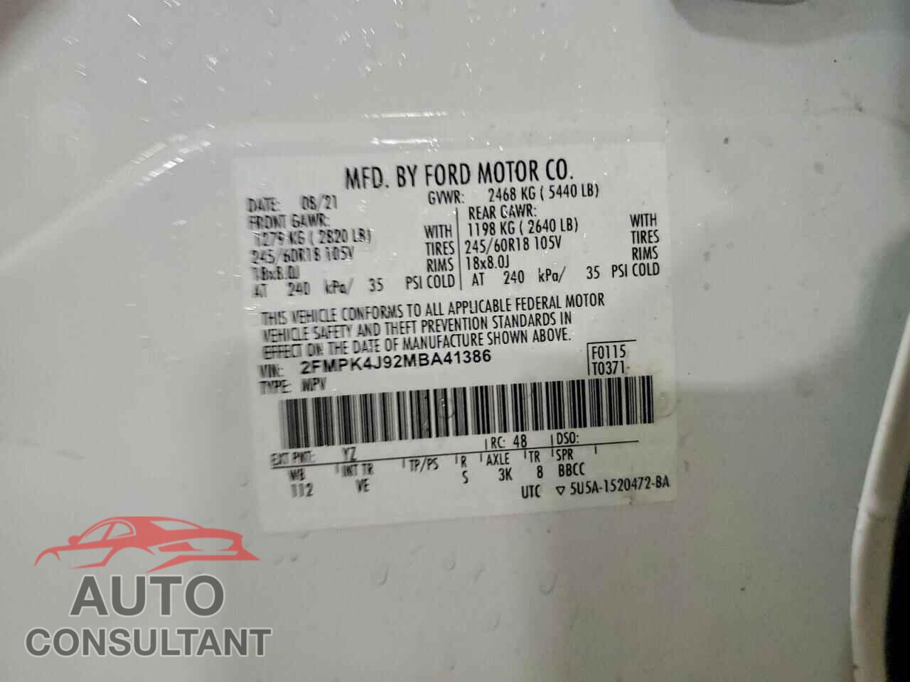 FORD EDGE 2021 - 2FMPK4J92MBA41386