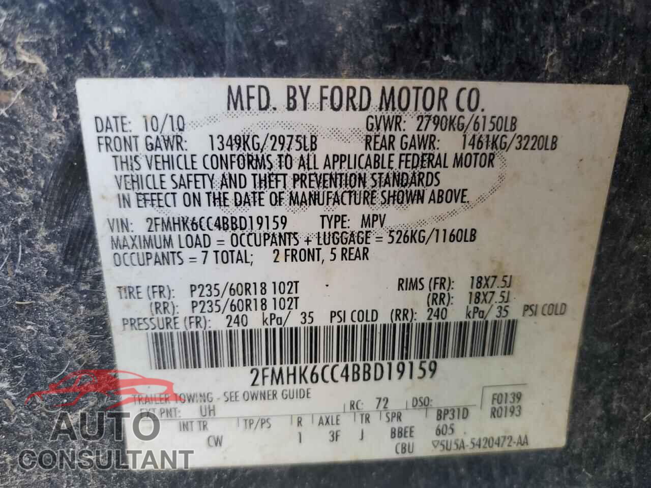 FORD FLEX 2011 - 2FMHK6CC4BBD19159