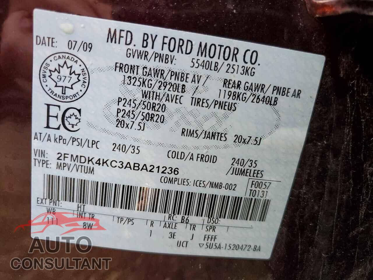 FORD EDGE 2010 - 2FMDK4KC3ABA21236