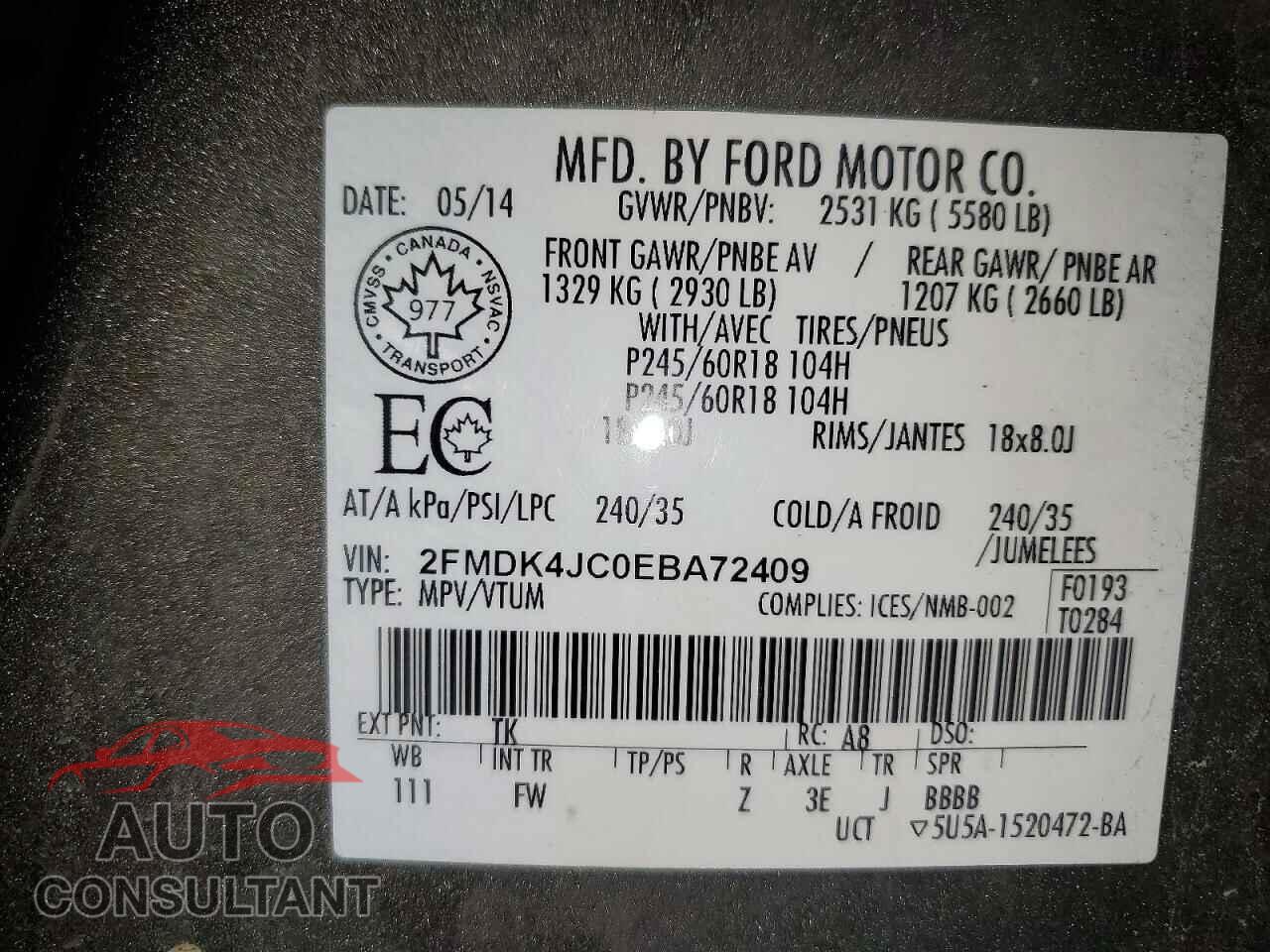 FORD EDGE 2014 - 2FMDK4JC0EBA72409