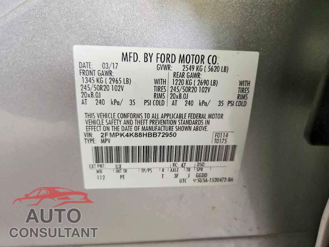 FORD EDGE 2017 - 2FMPK4K88HBB72950