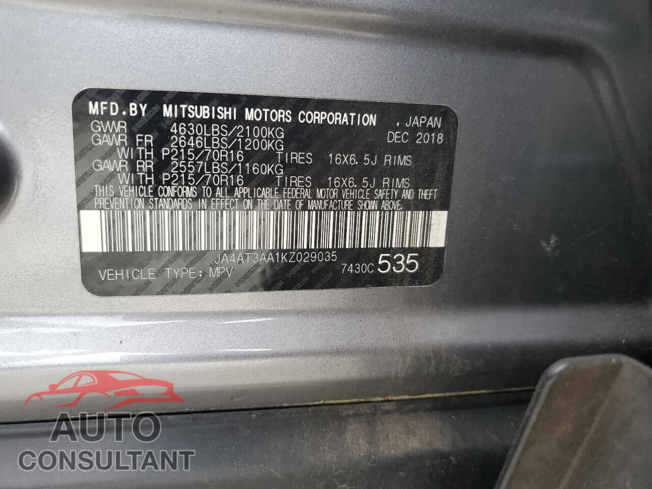 MITSUBISHI ECLIPSE 2019 - JA4AT3AA1KZ029035