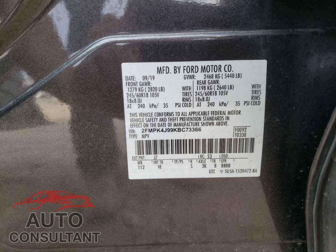 FORD EDGE 2019 - 2FMPK4J99KBC73366