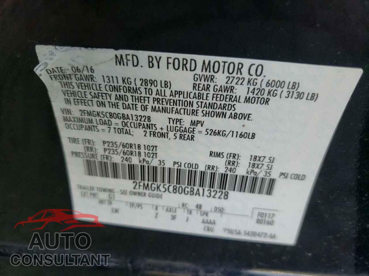 FORD FLEX 2016 - 2FMGK5C80GBA13228