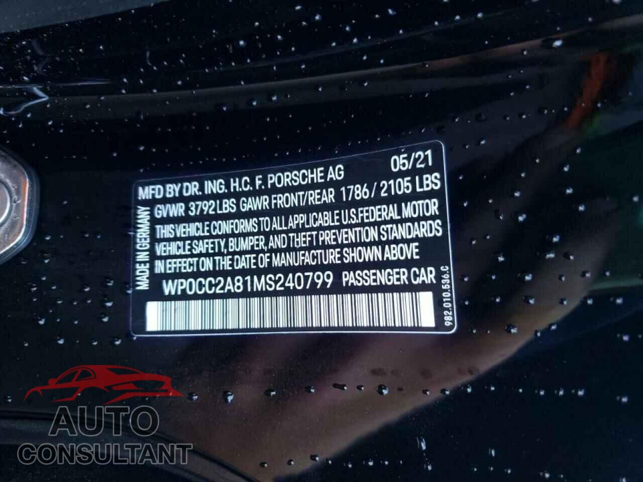 PORSCHE BOXSTER 2021 - WP0CC2A81MS240799