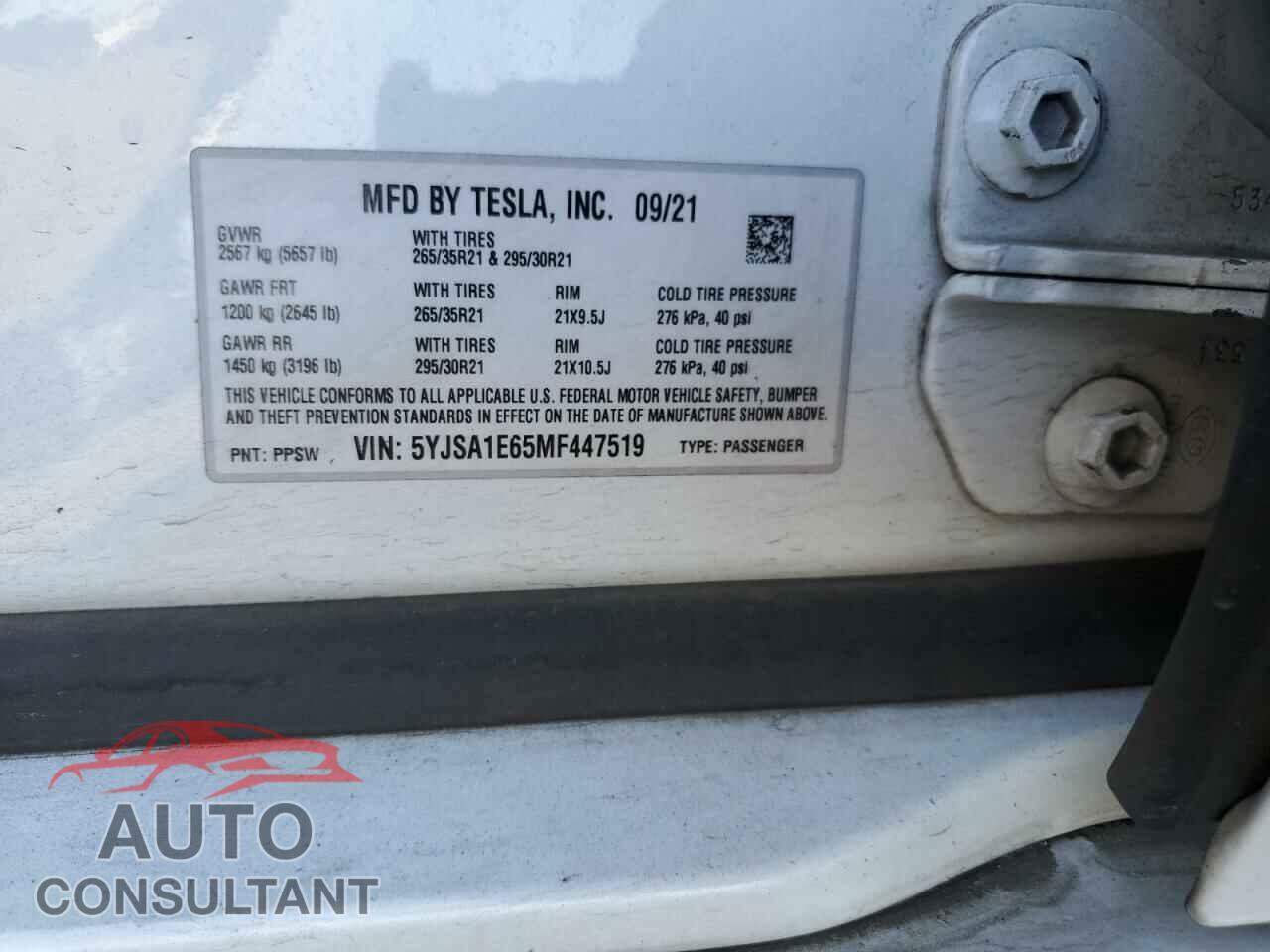 TESLA MODEL S 2021 - 5YJSA1E65MF447519