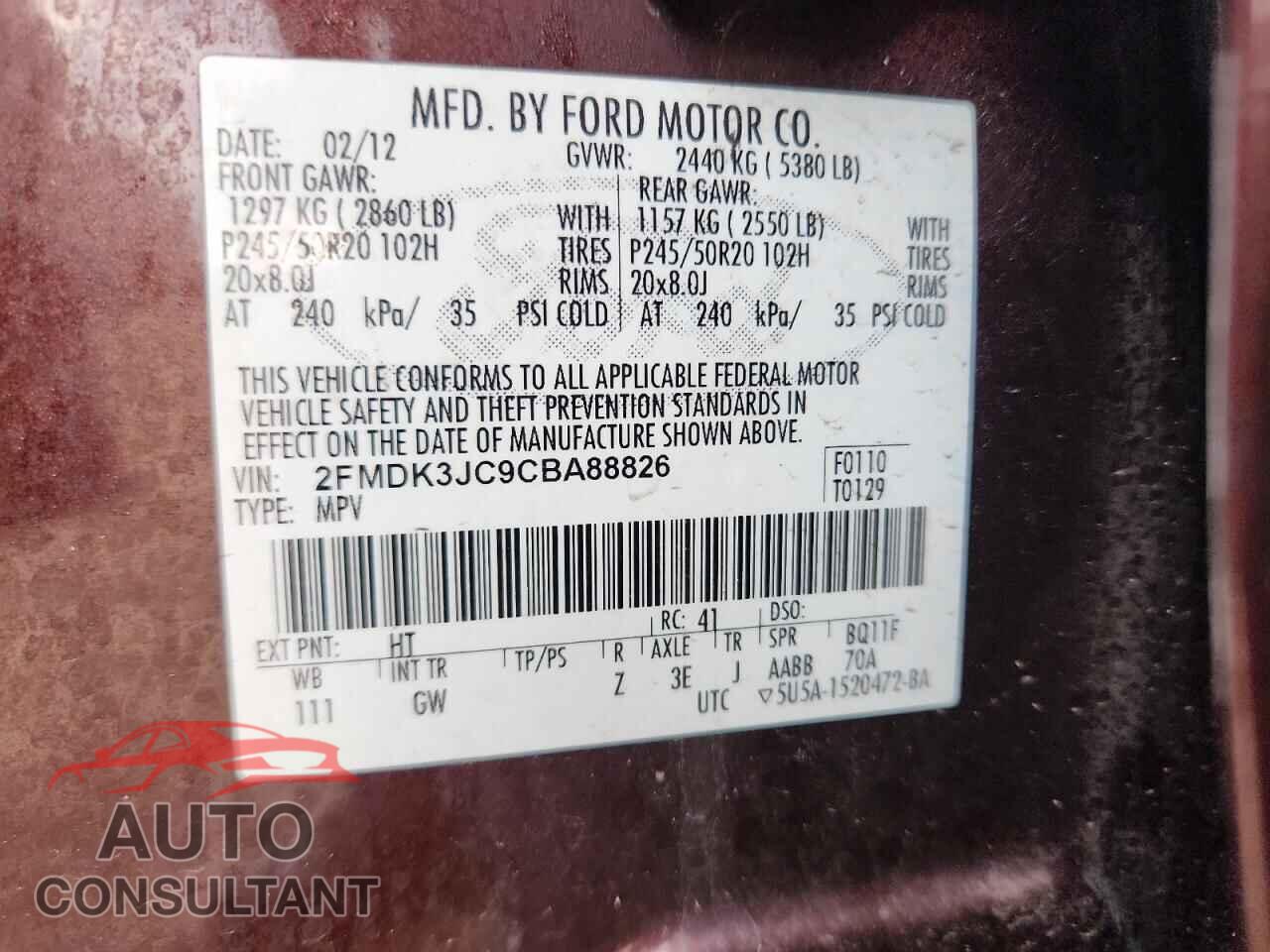 FORD EDGE 2012 - 2FMDK3JC9CBA88826